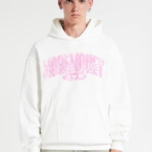 More Money – Kapuzenpullover mit Waffelmuster und Signatur-Wappen in Off-White